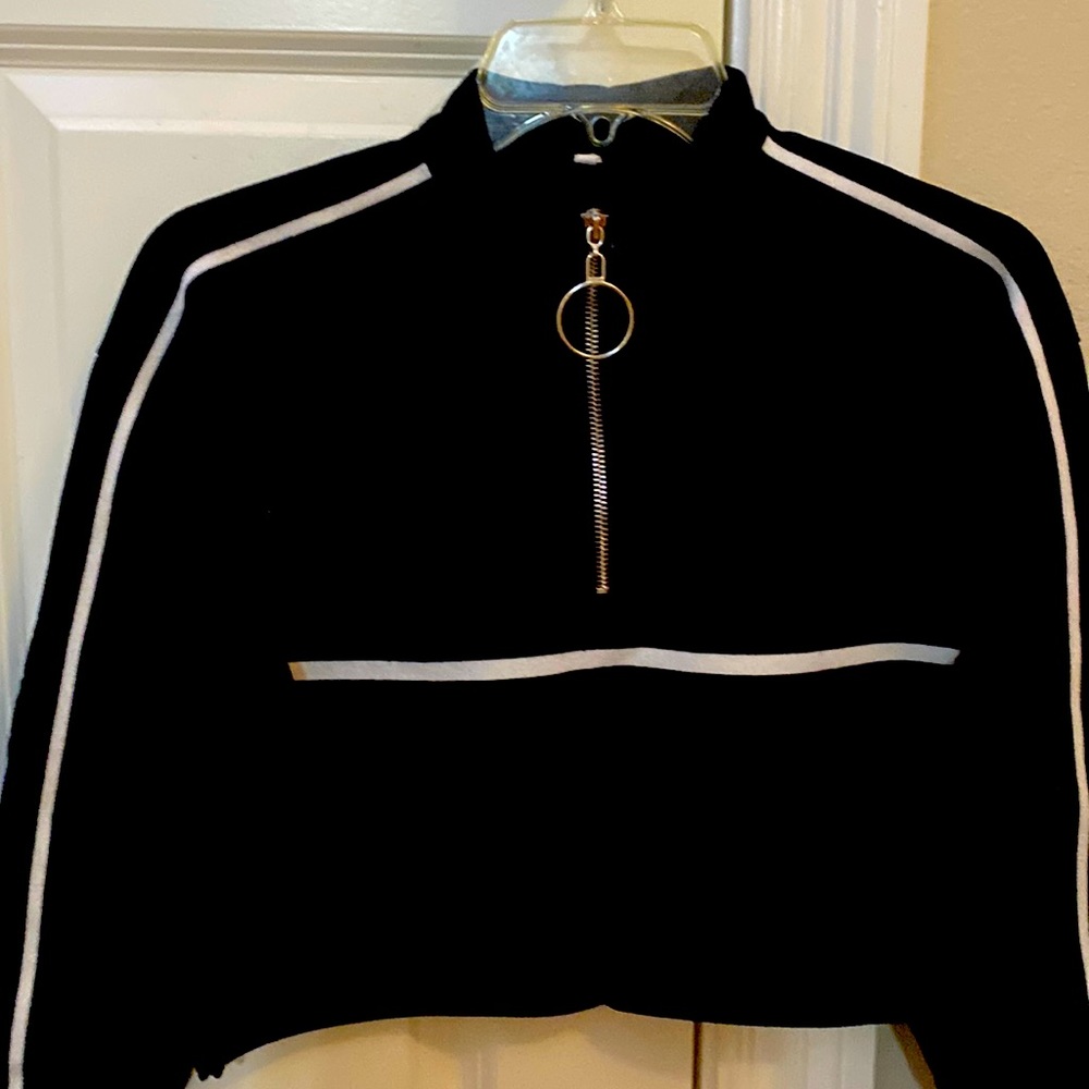 Cropped striped zip-up top